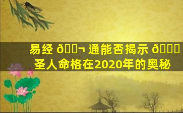 易经 🐬 通能否揭示 🐞 圣人命格在2020年的奥秘